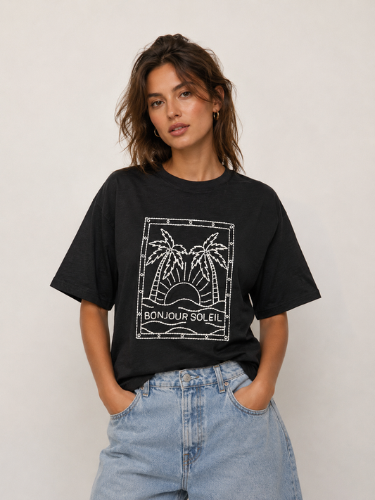 BONJOUR SOLELI CROP TEE