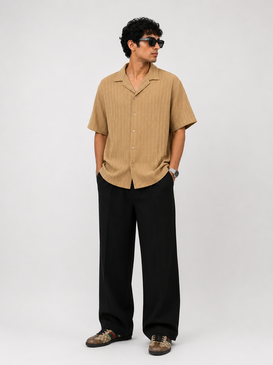 ZARA  TEXTURED CUBAN COLLAR SHIRT (Camel)