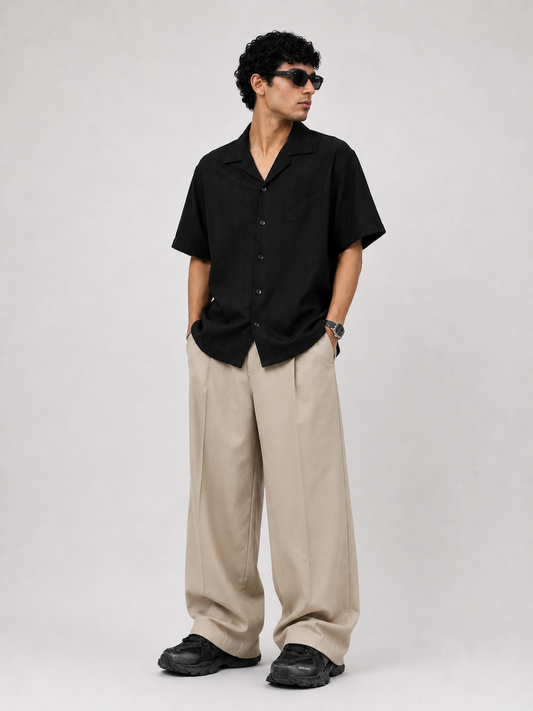 ZARA TEXTURED CUBAN COLLAR SHIRT (Black)