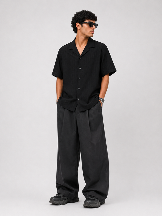 ZARA TEXTURED CUBAN COLLAR SHIRT (BLACK)