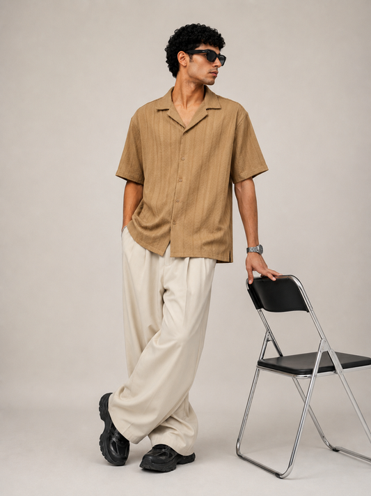 ZARA TEXTURED CUBAN COLLAR SHIRT(Camel)