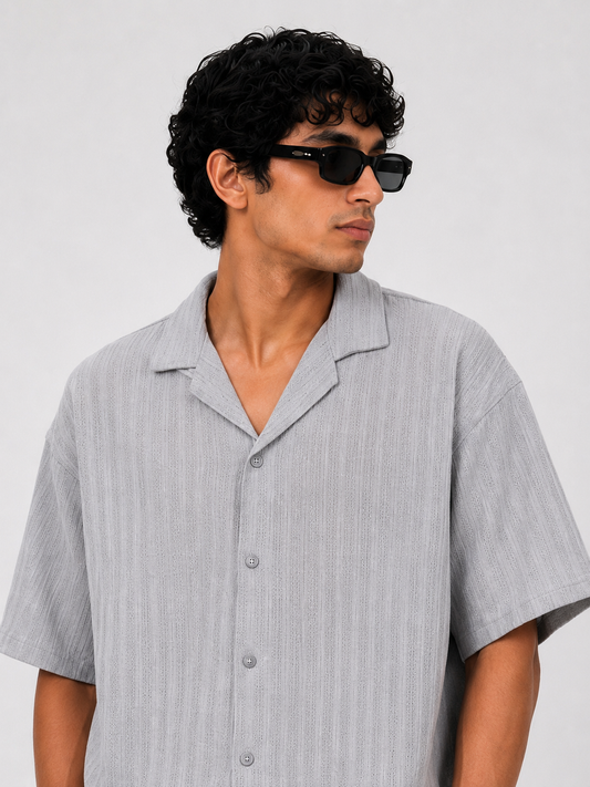 ZARA  TEXTURED CUBAN COLLAR  SHIRT (Grey)