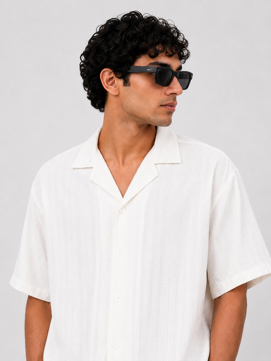 ZARA  TEXTURED CUBAN COLLAR  SHIRT (White)