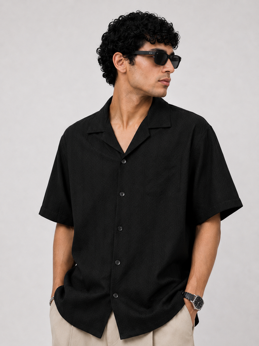 ZARA TEXTURED CUBAN COLLAR SHIRT (Black)