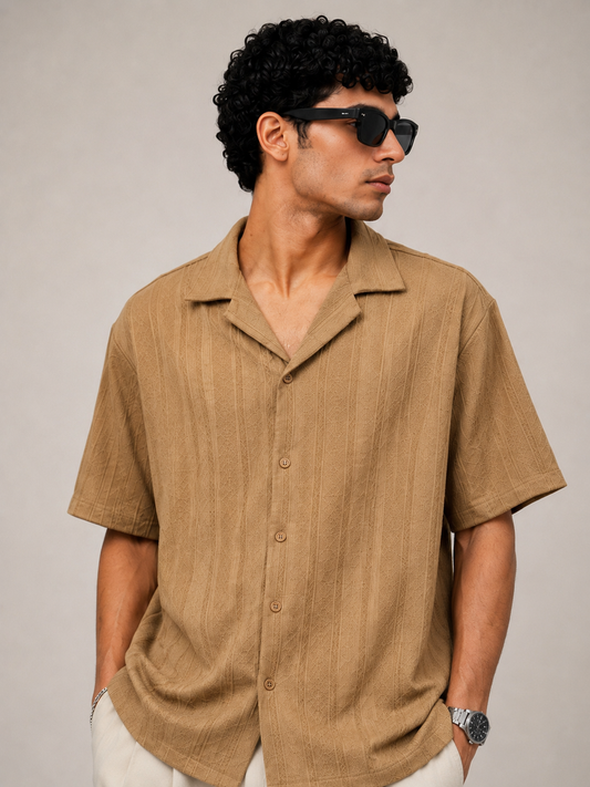 ZARA TEXTURED CUBAN COLLAR SHIRT(Camel)