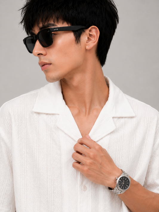 ZARA TEXTURED CUBAN COLLAR SHIRT (White)