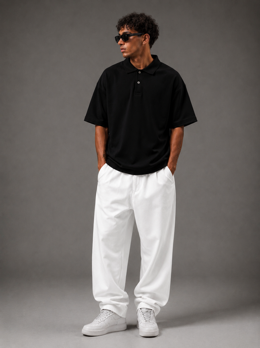Bershka Crop Polo (Black)
