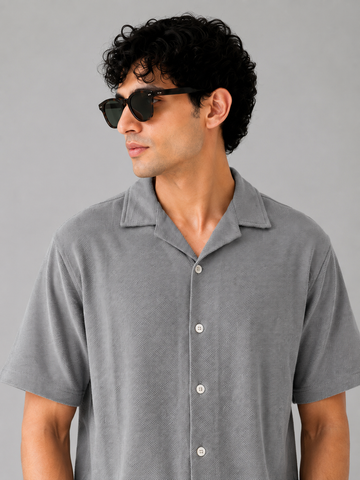 Pull&Bear Textured Resort Shirt (Grey)