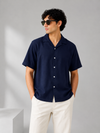 Pull&Bear Textured Resort Shirt (Navy Blue)