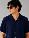 Pull&Bear Textured Resort Shirt (Navy Blue)
