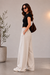 French Terry Oversized Wide-Leg Joggers (Beige)