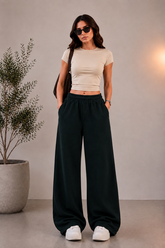French Terry Oversized Wide-Leg Joggers (Green)